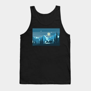 Night Mountain Hike Polyhedral D20 Dice Moon with Deers RPG Landscape Tank Top
